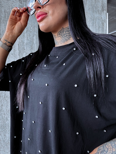 Oversize T-krekls "Kristālu Romantika" - melns